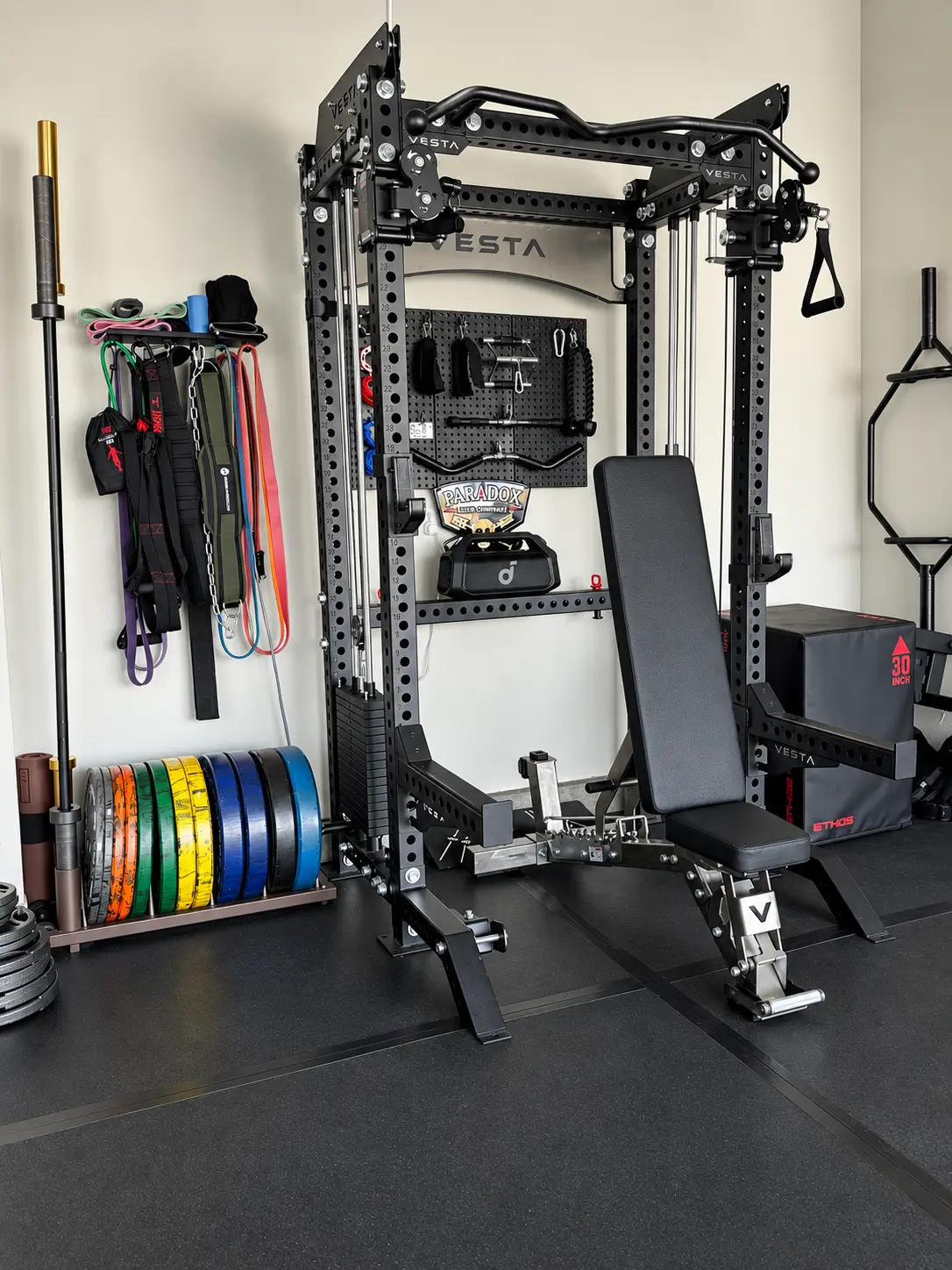 Vesta rack, cable station and bench in the LifeForge studio